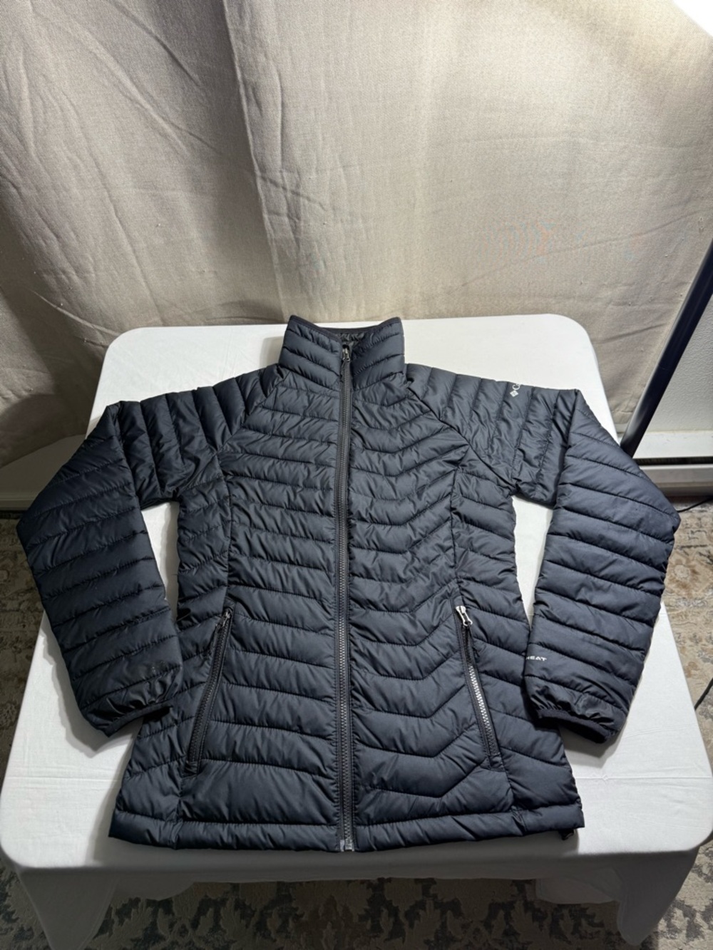 Columbia Jacket Womens Small Black Omni-Heat Puffer Full Zip Lightweight Warm